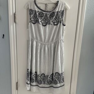 LOFT Black and White Patterned Embroidered Midi Dress Sundress Lightweight M
